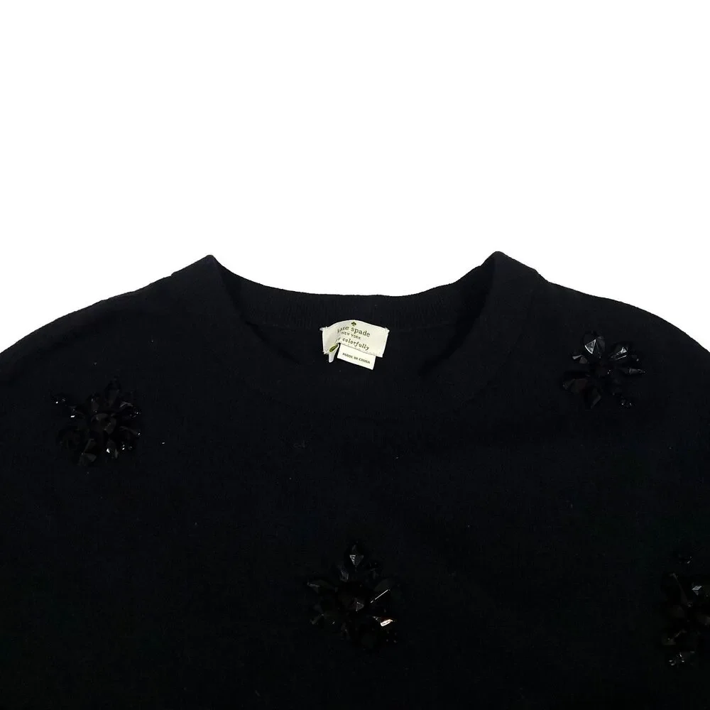 Wool jewel Beaded Sweater Kate Spade M Black Live Colorfully Holiday Career Wear